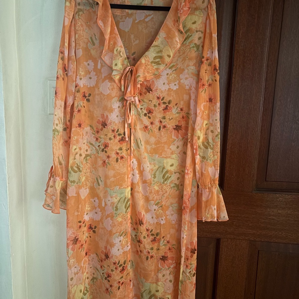 Wild Fable Floral Orange Ruffle Dress/Cover-Up/Cardi